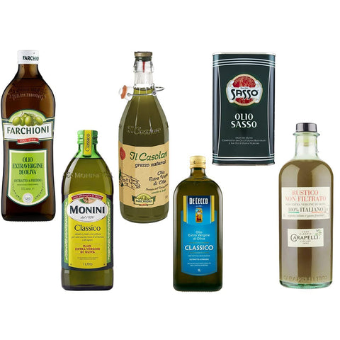 Farchioni Extra Natives Olivenöl nativ olio extravergine di oliva Testpaket De Cecco Carapelli Sasso Monini 6x1l Original italienisch Feinkost
