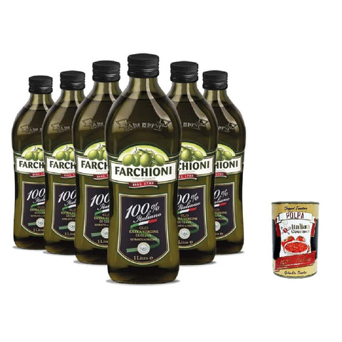 Farchioni Olio Extra Vergine di Oliva 100% Italiano Natives Olivenöl extra mit Italienische Oliven kalte 6x1l Original italienisch Feinkost