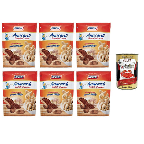 Fatina- Anacardi Abgepackte Gebäckstücke Fatina- Anacardi Tostati al Cacao Geröstete Cashewnüsse mit Kakao 6x130 g italienisch Original Pastasauce + kostenlos polpa 400 g 8003435008544