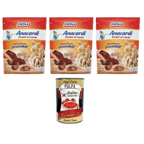 Fatina- Anacardi Tostati Abgepackte Gebäckstücke Fatina- Anacardi Tostati al Cacao Geröstete Cashewnüsse mit Kakao 3x 130gr Original italienisch inkl. Italian Gourmet Polpa 400g 8003435008544