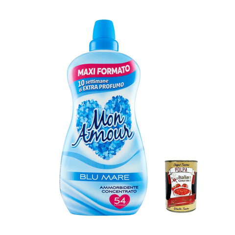 6x FELCE AZZURRA Mon Amour Blu Mare Ammorbidente Concentrato, Konzentrierter Weichspüler, 54 Wäschen, 1350 ml italienisch Original + kostenlos polpa 400 g