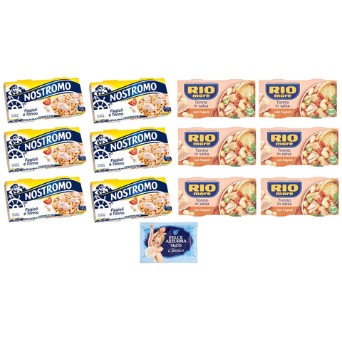Felce Azzurra Testpaket Rio Mare Nostromo Tonno e Fagioli Fertiggericht mit Thunfisch und Bohnen,2x150g 12er-Pack Original italienisch inkl. 1er-Pack Kostenlos Felce Azzurra Talkumpuder, 100g-Beutel