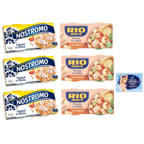 Felce Azzurra Testpaket Rio Mare Nostromo Tonno e Fagioli Fertiggericht mit Thunfisch und Bohnen,2x150g 6er-Pack Original italienisch inkl. 1er-Pack Kostenlos Felce Azzurra Talkumpuder, 100g-Beutel