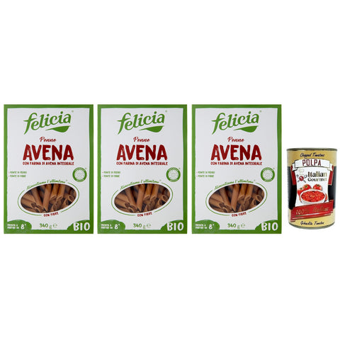 Felicia Penne Avena Pasta con Farina di Avena integrale Nudeln mit Vollkorn-Haferflocken Bio und Natürlich Glutenfrei Packung mit 340 g 3x italienisch Original