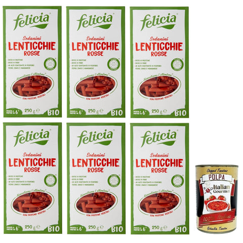 Felicia Sedanini di Lenticchie Rosse, Pasta mit 100% Roten Linsen aus der Italienischen Lieferkette 6x250g Original italienisch