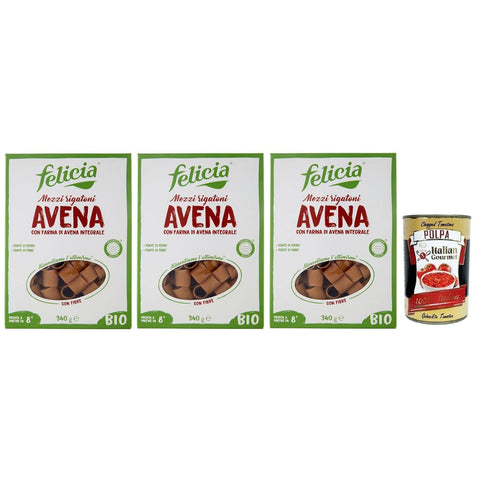 Felicia Nudeln & Pasta Felicia Mezzi Rigatoni Avena Pasta con Farina di Avena integrale Nudeln mit Vollkorn Haferflocken Bio und Natürlich 3x 340g italienisch Original 8032804430976