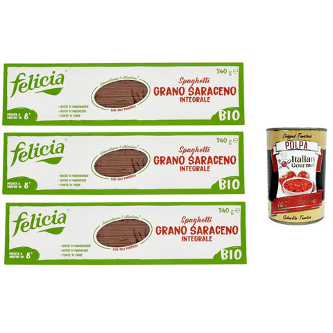 Felicia Spaghetti di Grano Saraceno Integrale,Pasta mit 100% Buchweizen, Natürlich Glutenfrei,Packung mit 3x 340 g italienisch Original