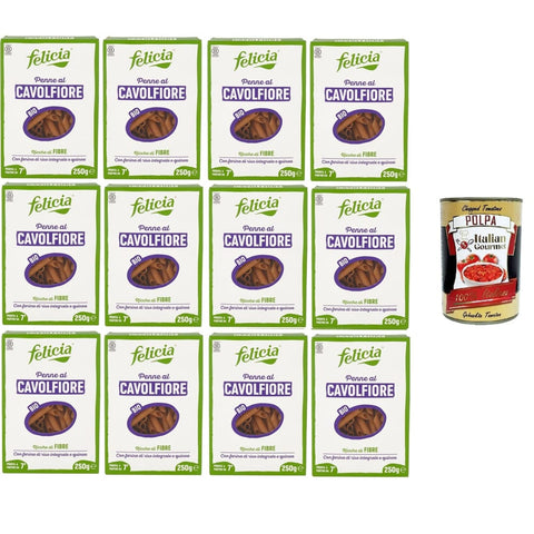 Felicia Pasta & Nudeln Felicia Penne al Cavolfiore Con farina di riso integrale e quinoa Blumenkohl-Penne mit braunem Reismehl und Quinoa 12x250gr Original italienisch inkl. Italian Gourmet Polpa 400g 8032804040014
