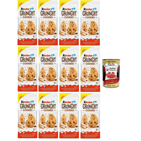 Ferrero Kekse Ferrero Kinder Crunchy Cookies Knusprige Kekse mit Milch und Kakaonuggets 12x 136g italienisch Original 8000500426449