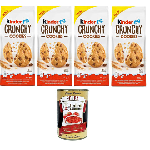 Ferrero Kinder Crunchy Knusprige Kekse mit Milch und Kakaonuggets 4x136 g italienisch Original + kostenlos polpa 400 g