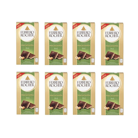 Ferrero Riegel Ferrero Rocher Macadamia Milk Nocciola & Noci di Macadama 90g, Milchschokolade mit Haselnüssen und Macadamianüssen 8x90gi 8000500447833