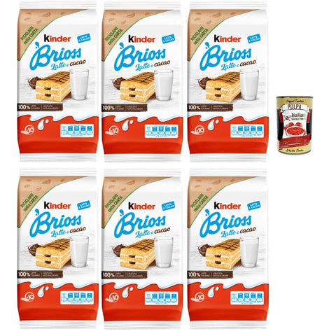 Ferrero Snack Kuchen Ferrero Kinder Brioss Latte e cacao, 10 Snacks Schwammkuchen, natürlich mit Doppelmilch und Kakaofüllung, hervorragend zum Frühstück und Snack 6x 280g inkl. Italian Gourmet polpa 400g Original italienisch 8000500283189