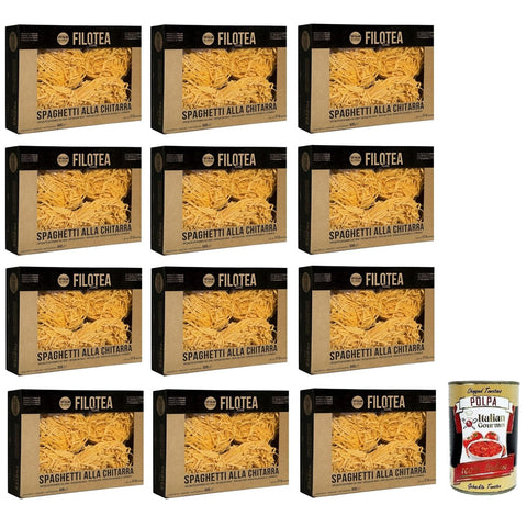Filotea Spaghetti alla Chitarra Pasta all'Uovo Eiernudeln aus italienischen Rohstoffen Packung mit 500 g 12x italienisch Original + kostenlos Polpa di Pomodoro 400