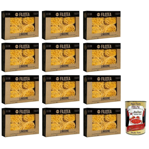Filotea Linguine Pasta Internationale Nudeln Filotea Linguine Pasta all'Uovo,Eierlinguine,Eiernudeln aus italienischen Rohstoffen,Packung mit 500g 12x Original italienisch inkl. Italian Gourmet Polpa di Pomodoro 400g Dose 8032993000752
