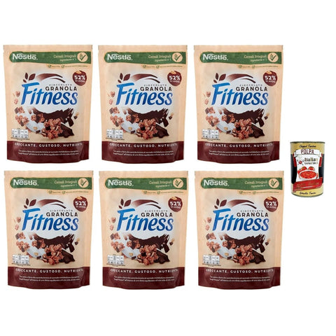 Fitness Granola Knabberartikel Fitness Granola Cioccolato Knuspriges Müsli mit Vollkorn Hafer und Schokolade Beutel 6x300 g italienisch Original + kostenlos polpa 400 g