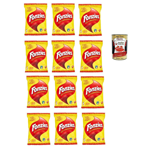Fonzies Chips Fonzies Original italienisch knusprige Mais-Snack mit Käse-Geschmack 12er Pack (12x100g Packung) italienisch inkl. Italian Gourmet Polpa 400g 8032804040014