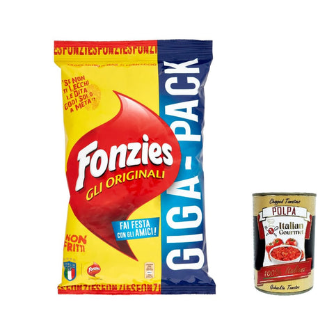 Fonzies Knabberartikel Fonzies Gli Originali, Mais Croccantini mit Käse, im Ofen gebacken, crisps chips 280 g + Itlaian Gourmet polpa 400 g italienisch Original 7622210617545