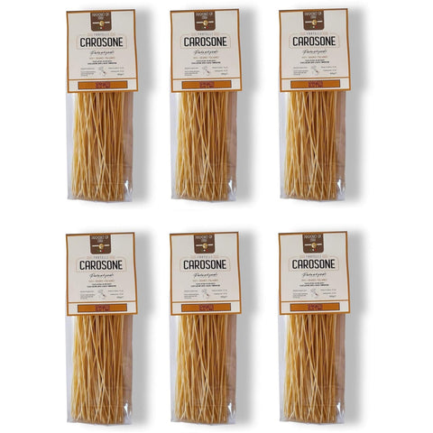 Fratelli Carosone Pasta Artigianale Spaghetti tagliati a mano Hand geschnitten handwerkliche Hartweizengrieß Pasta 100% italienischer Weizen Bronze Zeichnung Packung mit 500g langsames Trocknen 6x Original italienisch