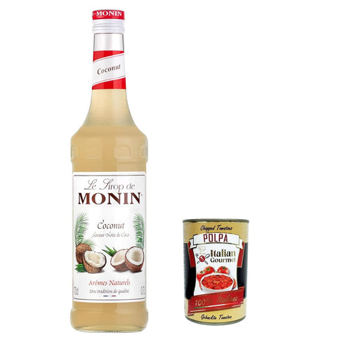 MONIN E.R. 3x MONIN Kaffee und Bar Sirup Kokosnuss, Coconut Syrup 0, 7 ltr. inkl. Italian Gourmet polpa 400g Original italienisch