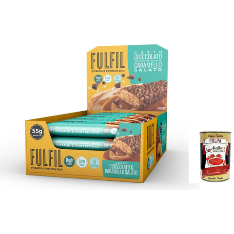 Fulfil Snackstange mit Vitaminen und Proteinen (15 x 55 g) Salat & Karamellkaramell 20 g Protein, 9 Vitamine, niedriger Zuckergehalt italienisch Original