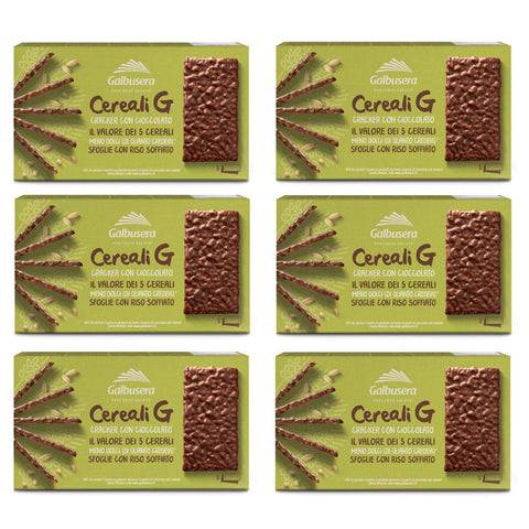 Galbusera Cereali G Crackers Puffreis mit Schokolade überzogen snack 150g Die Packung enthält 5 Portionen von 2 Crackern 6x Original italienisch