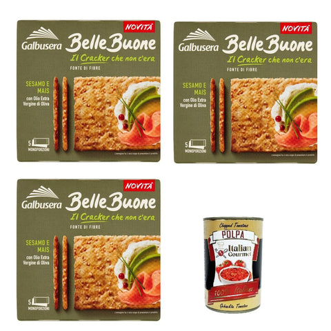 Galbusera BelleBuone Cracker Sesamo e Mais con Olio Extra Vergine di Oliva, Cracker Sesam und Mais mit extra nativ virgin Öl Olivenöl 3x200 g italienisch