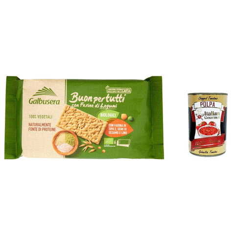 Galbusera Crackers Galbusera Buonpertutti Cracker mit biologischem Hülsenfrüchten Mehl mit Typ 2 Mehl, Sesamsamen und Leinen 240g 3x Original italienisch inkl. Italian Gourmet Polpa 400g 8002190006192