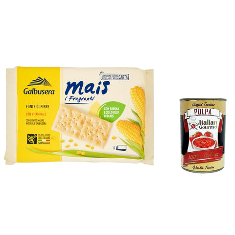 Galbusera Crackers Galbusera Mais i Fragranti, Cracker mit Mehl und nur Maisöl, 400 g 3x Original italienisch inkl. Italian Gourmet Polpa 400g 8002190002545