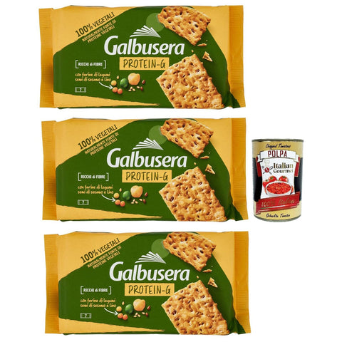 Galbusera Protein-g Cracker Con Farine Di Legumi Semi Di Sesamo E Lino Cracker mit Hülsenfrüchten Mehl Sesam und Flachssamen 3x280 g italienisch Original +
