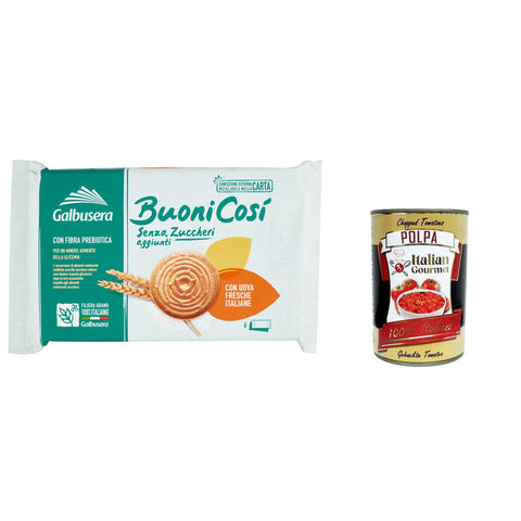 3x Galbusera BuoniCosì, Kekse ohne zugesetzten Zucker mit frischen italienischen Eiern 330 g Original + kostenlos polpa 400 g