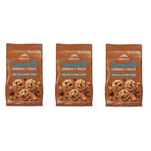 Galbusera Cereali G Granola e Frolla Shortbread Kekse mit Müsli und Schokoladenstücke 300 g 3x italienisch Original