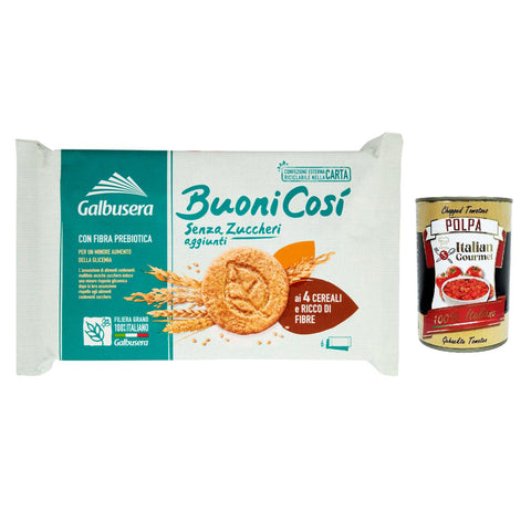 Galbusera BuoniCosì Kekse ohne Zuckerzusatz mit 4 Cerealien und reich an Ballaststoffen buscuits 300 g 6x italienisch Original + kostenlos polpa 400 g
