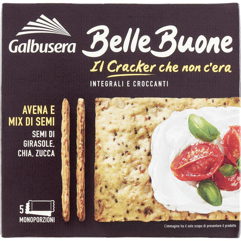 Galbusera BelleBuone Crackers Avena e Mix di Semi Vollkorn-Cracker mit Hafer und Samenmischung ( 5 x 40g ) 200g Original italienisch