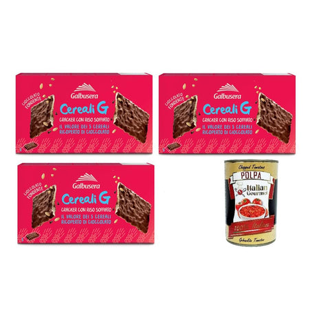 Galbusera Snack Kuchen & Backwaren Galbusera Cereali G extra dunkle Schokoladencracker, crackers mit Durchstöre mit aufgebrauchtem Reis 3x 150g inkl. Italian Gourmet polpa 400g Original italienisch 8002190006857