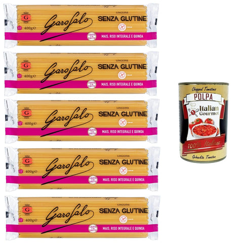GAROFALO Längliche Pasta GAROFALO Linguine,Glutenfreie Pasta aus Mais, Naturreis und Quinoa 5x400g Original italienisch inkl. Italian Gourmet Polpa 400g 8000139929717