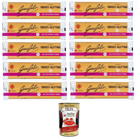 GAROFALO Längliche Pasta GAROFALO Spaghetti Pasta senza Glutine, Glutenfreie Pasta aus Mais, Naturreis und Quinoa 10x400gr Original italienisch inkl. Italian Gourmet Polpa 400g 8000139929687