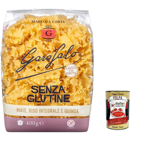 Garofalo Nudeln & Pasta Garofalo Mafalda corta Senza Glutine Glutin free, glutenfrei Pasta Noodles 5x 400 g inkl. Italian Gourmet Polpa 400 g Original italienisch 8000139929809