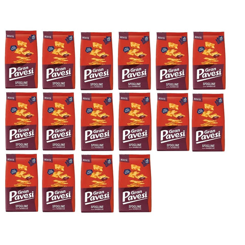 Gran Pavesi Sfogline Kekse Gran Pavesi Sfogline al gusto di Barbecue Knuspriger Blätterteig-Snack mit Barbecue-Geschmack 16x 180gr Original italienisch 8013355501827