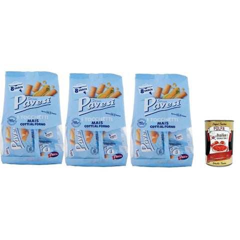 Gran Pavesi Snack Kuchen & Backwaren Gran Pavesi Tocchetti Al Mais im Ofen ohne Palmöl gekocht - 3x256 g italienisch Original Pastasauce + kostenlos polpa 400 g 8032804040014