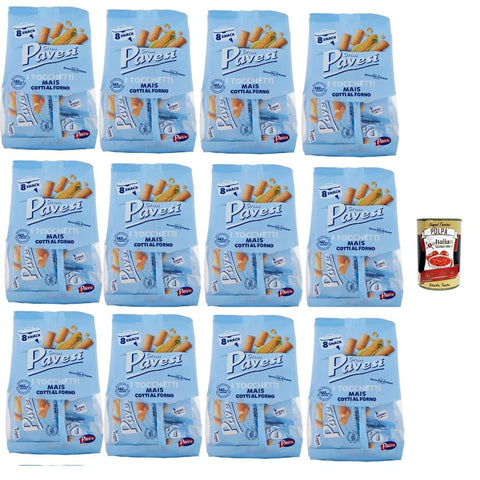 Gran Pavesi Snack Snack Kuchen & Backwaren Gran Pavesi Snack Tocchetti, Snack Al Mais im Ofen ohne Palmöl gekocht - 12x 256 g Original italienisch inkl. Italian Gourmet Polpa 400g 8032804040014