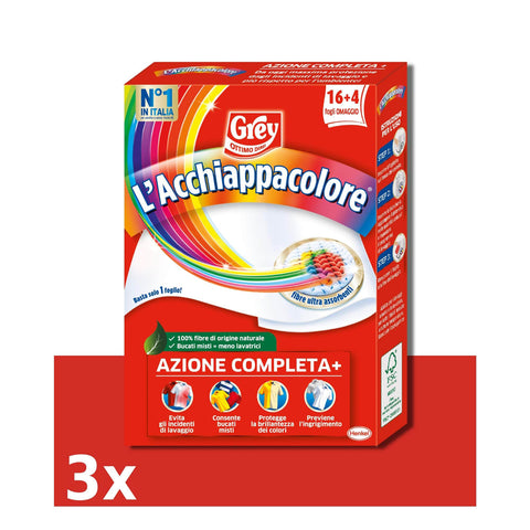 Grey – 'acchiappacolore – 3 Packungen mit je 20 Blatt [60 Blatt] italienisch Original Waschmittel