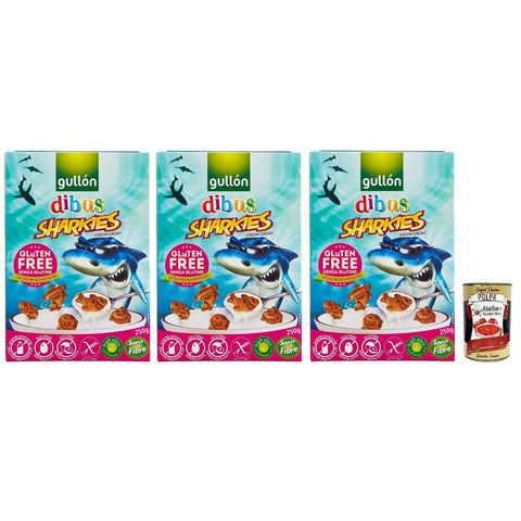 Gullon Gullón Gluten Free Sharkies Dibus Glutenfreie Kinderkekse Kakaokekse Packung mit 250 g 3x italienisch Original Pastasauce + kostenlos Polpa di Pomodoro 400