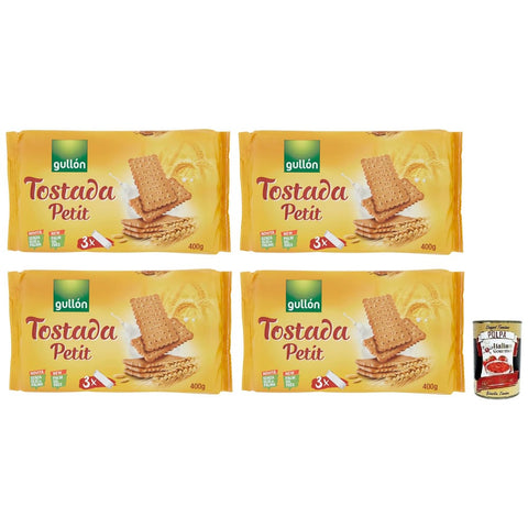 Gullon Kekse Gullon 4x Gullón Petit Tostada, Traditioneller Kekse, Packung mit 400 g, jede Packung enthält 3 Portionen à 133, 3 g italienisch Original + kostenlos Polpa di 8410376048582