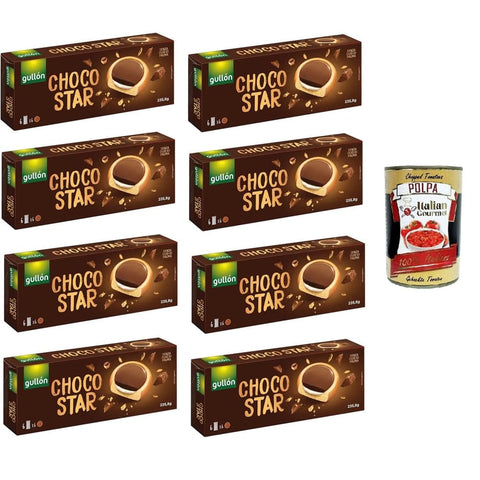 Gullon Kekse Gullon Choco Star Keks gefüllt mit Sahne und überzogen mit Milchschokolade 8x 235,8gr Original italienisch inkl. Italian Gourmet Polpa 400g 8032804040014