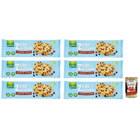 Gullon Knabberartikel Gullon Gullón Choco Chips Senza Zuccheri Kekse mit Schokoladenstückchen Zuckerfreie Packung mit 150 g 6x italienisch Original Kartoffelchips + kostenlos Polpa di 8410376055818