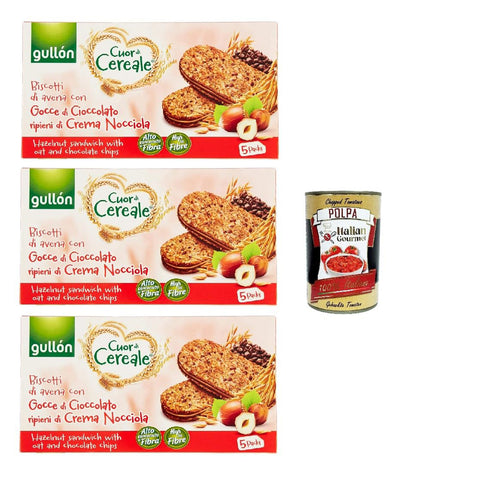 Gullon Gullón Cuor Di Cereali Con Crema Alla Nocciola Kekse mit Hafer- und mit Haselnusscremefüllung 3x220 g italienisch Original + kostenlos polpa 400 g