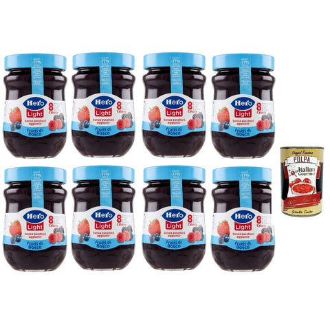 Hero Marmeladen & Konfitüren Hero Light Beeren Marmelade, 8 Gläser mit, Marmelade und zusätzlicher Marmelade, hochwertige Früchte, ohne Konservierungsstoffe und ohne Farbstoffe 280 g inkl. Italian Gourmet polpa 400g Original italienisch 8032804040014