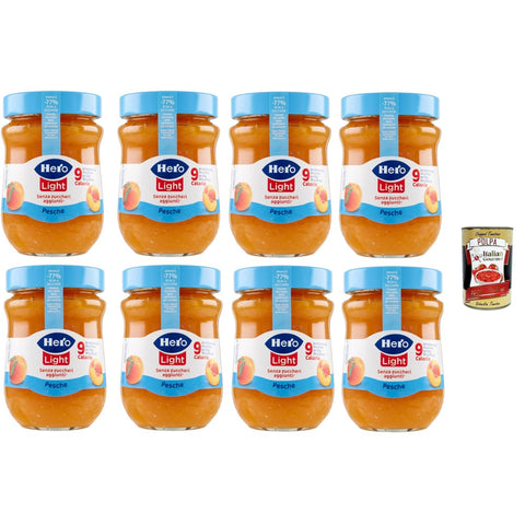 Hero Marmeladen & Konfitüren Hero Light Light Pfirsich Marmelade, 8 Gläser mit 280 g, Marmelade und zusätzlicher Marmelade, hochwertige Früchte, ohne Konservierungsstoffe und ohne Farbstoffe Original italienisch inkl. Italian Gourmet Polpa 400g 8032804040014