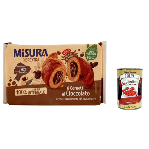 Misura Cornetti Fibrextra Cioccolato Schokolade Croissants 100 % Vollkornmehl 300 g 6x italienisch Original Pastasauce + kostenlos polpa 400 g