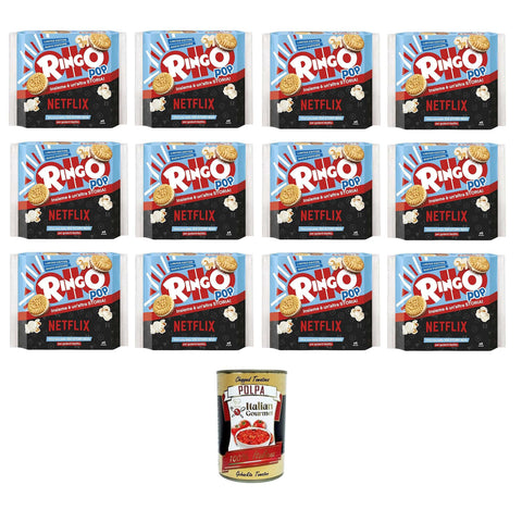 Pavesi Ringo Pop Kekse gefüllt mit Sahne mit Popcorngeschmack - 12x165 g italienisch Original + kostenlos polpa 400 g